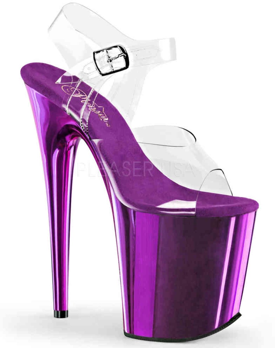 EU 36 = US 6 | FLAMINGO-808 | 8 Heel, 4 PF Ankle Strap Sandal w/Chrome Plated Bottom